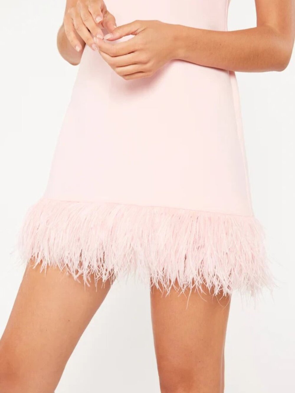 Likely Women's Pink Ostrich Feather Trim Marullo Shift Dress Size 6 - Picture 2 of 3